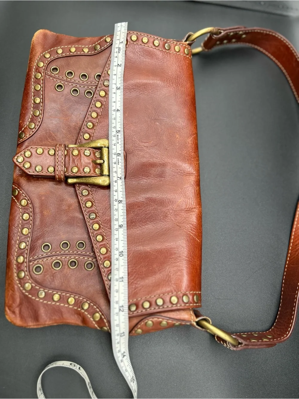 VINTAGE VIA SPIGA Shoulder Bag Tan-Cognac Leather.